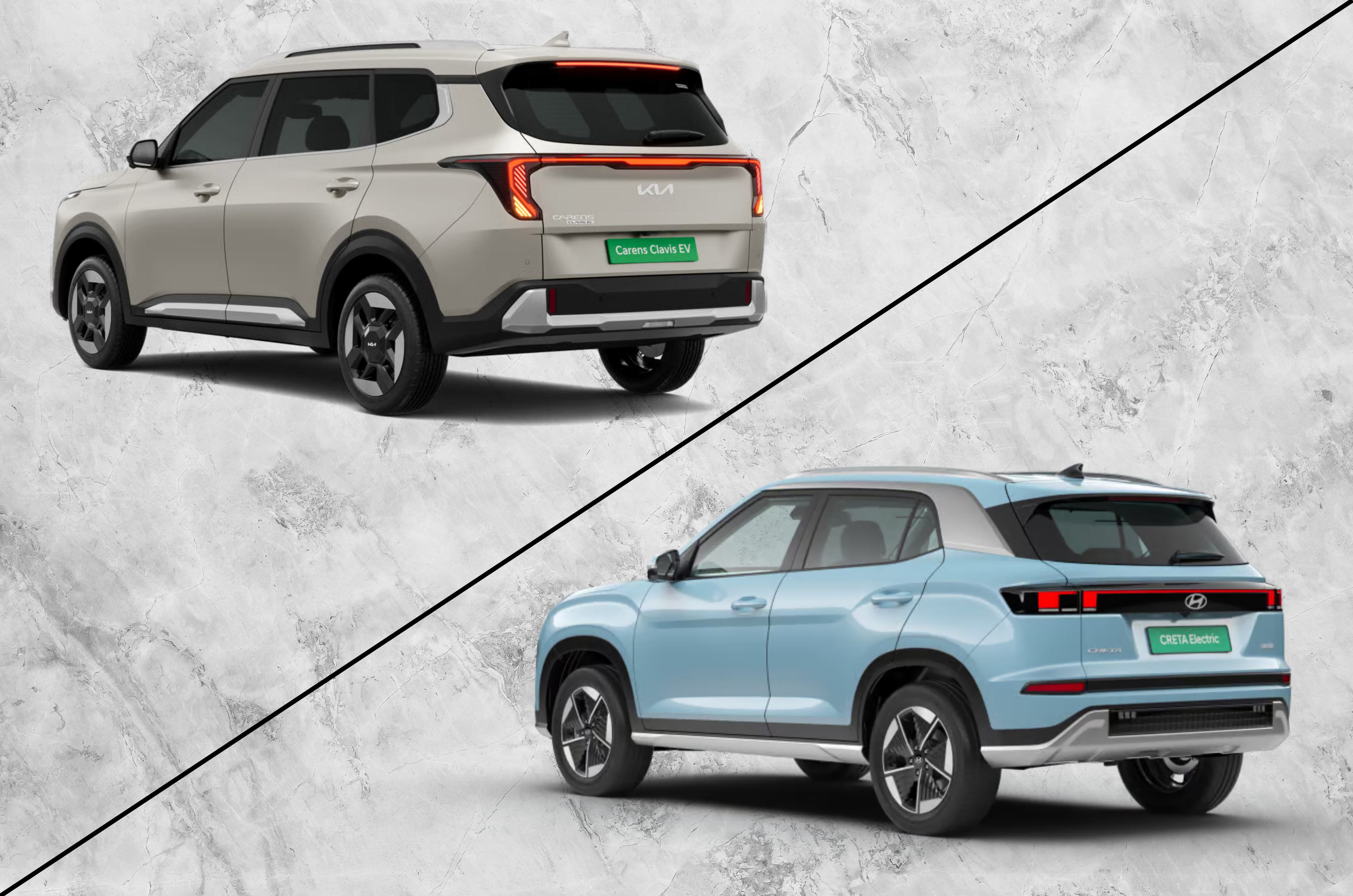 Kia Carens Clavis EV and Hyundai Creta Electric rear profiles